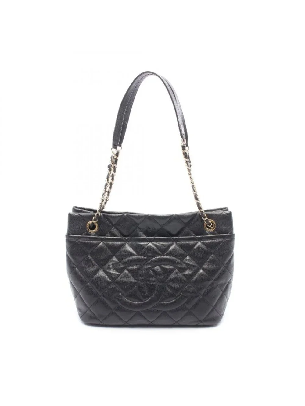 Chanel Tote Quilted CC Logo Black Caviar Leather CC Chain